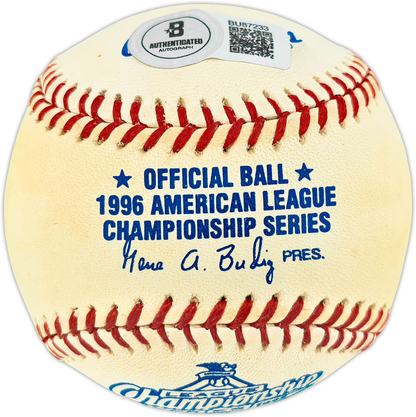 Mariano Rivera Autographed Official 1996 ALCS Logo Baseball New York Yankees Beckett BAS QR #BU87233