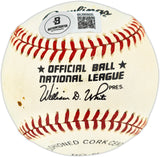 Vic Lombardi Autographed Official NL Baseball Brooklyn Dodgers Full Name (Smudged) Beckett BAS QR #BU86805