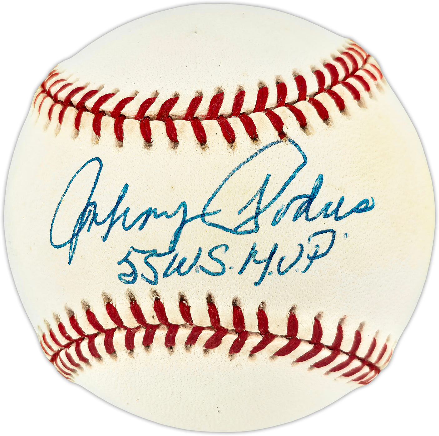 Johnny Podres Autographed Official Jackie Robinson NL Baseball Brooklyn Dodgers "55 WS MVP" Beckett BAS QR #BU86808