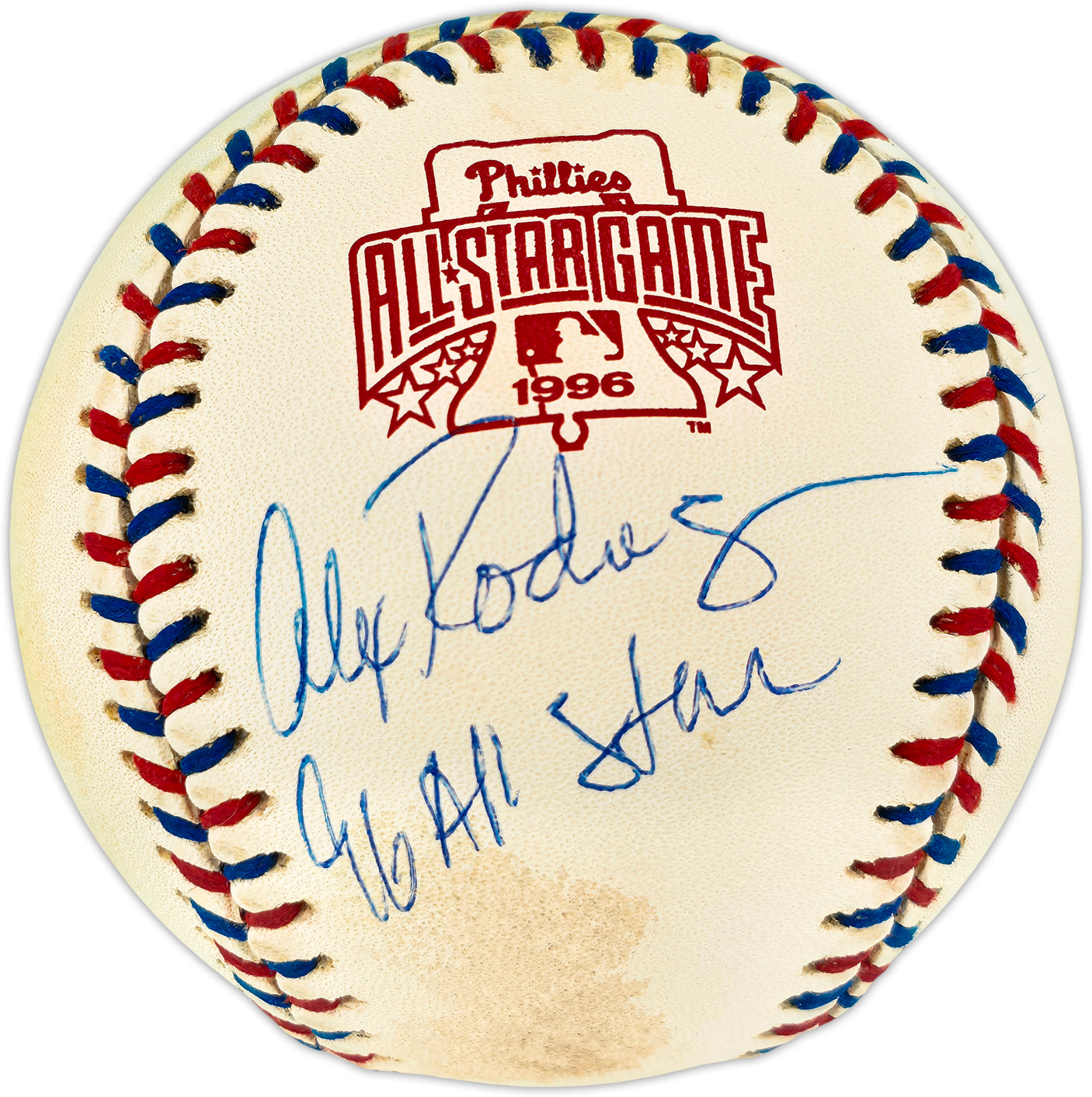 Alex Rodriguez Autographed Official 1996 All Star Game Logo Baseball Seattle Mariners "96 All Star" Beckett BAS QR #BU86844