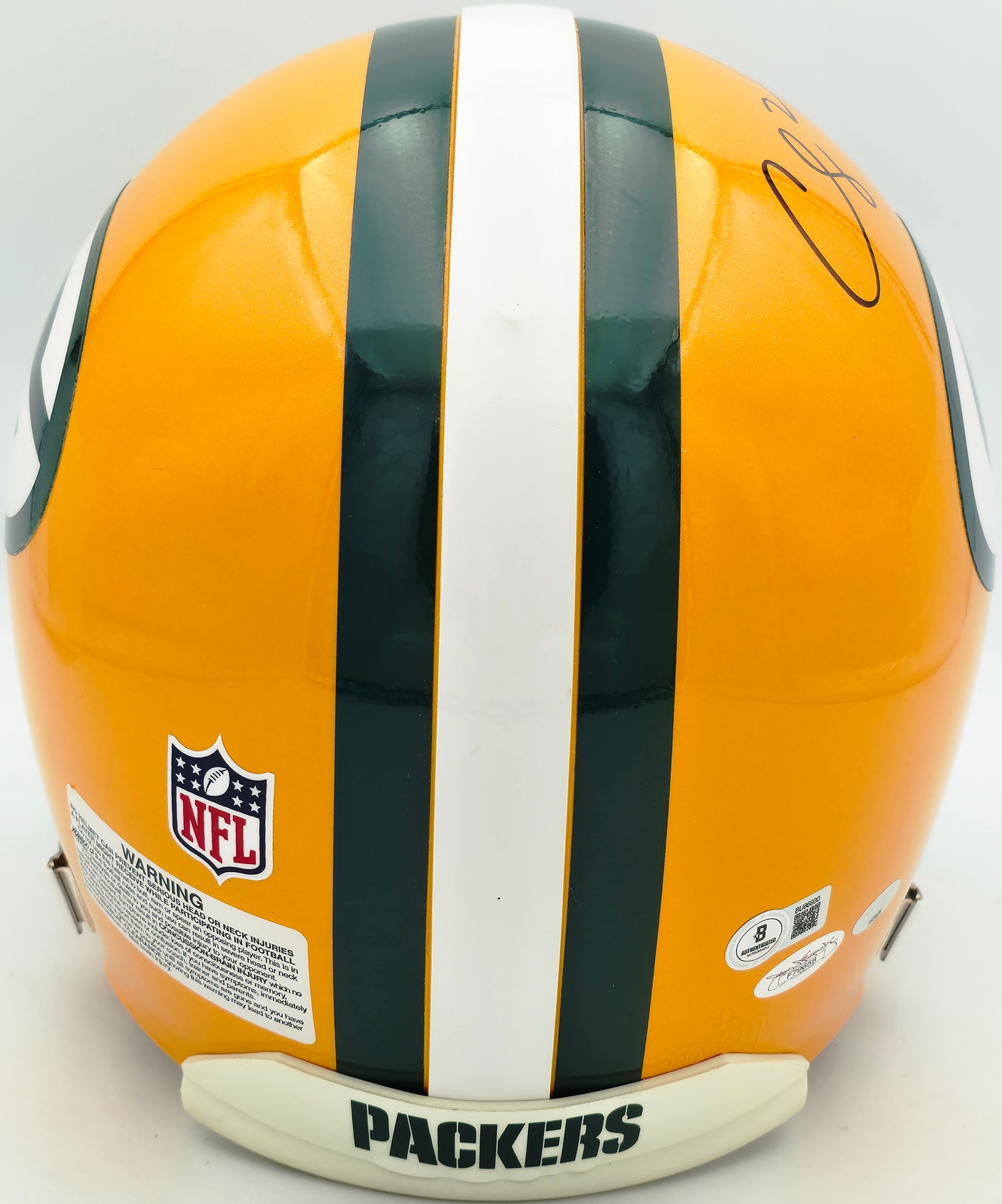 Clay Matthews Autographed Green Bay Packers Full Size Yellow Authentic Helmet Beckett BAS QR #BU86390