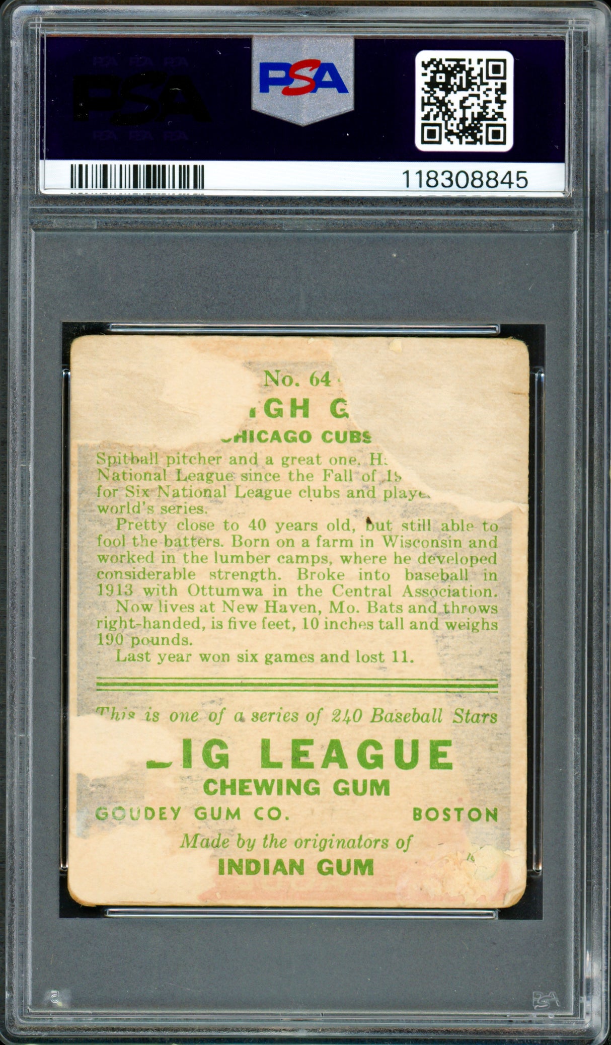 Burleigh Grimes Autographed 1933 Goudey Rookie Card #64 Chicago Cubs PSA 1 Auto Grade Near Mint/Mint 8 PSA/DNA #118308845