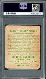 Heinie Manush Autographed 1933 Goudey Rookie Card #187 Washington Senators PSA 1.5 Auto Grade 7 PSA/DNA #118308847