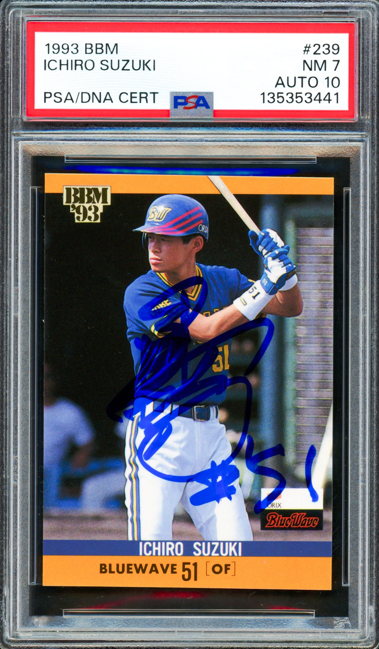 Ichiro Suzuki Autographed 1993 BBM Rookie Card #239 Seattle Mariners PSA 7 Auto Grade Gem Mint 10 "#51" Signed In Kanji PSA/DNA #135353441