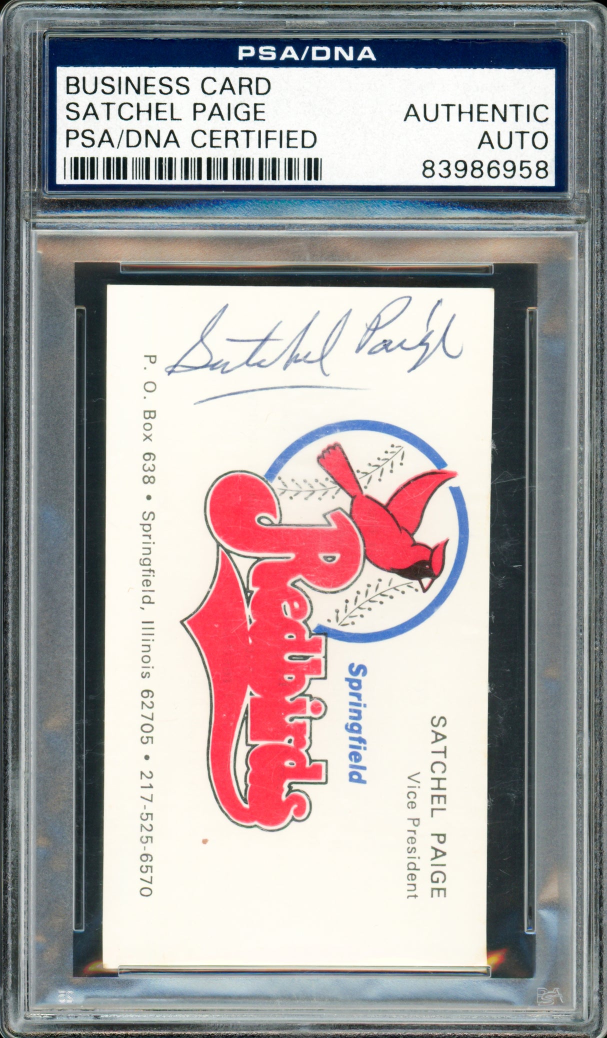 Satchel Paige Autographed 2x3.5 Business Card Springfield Redbirds PSA/DNA #83986958