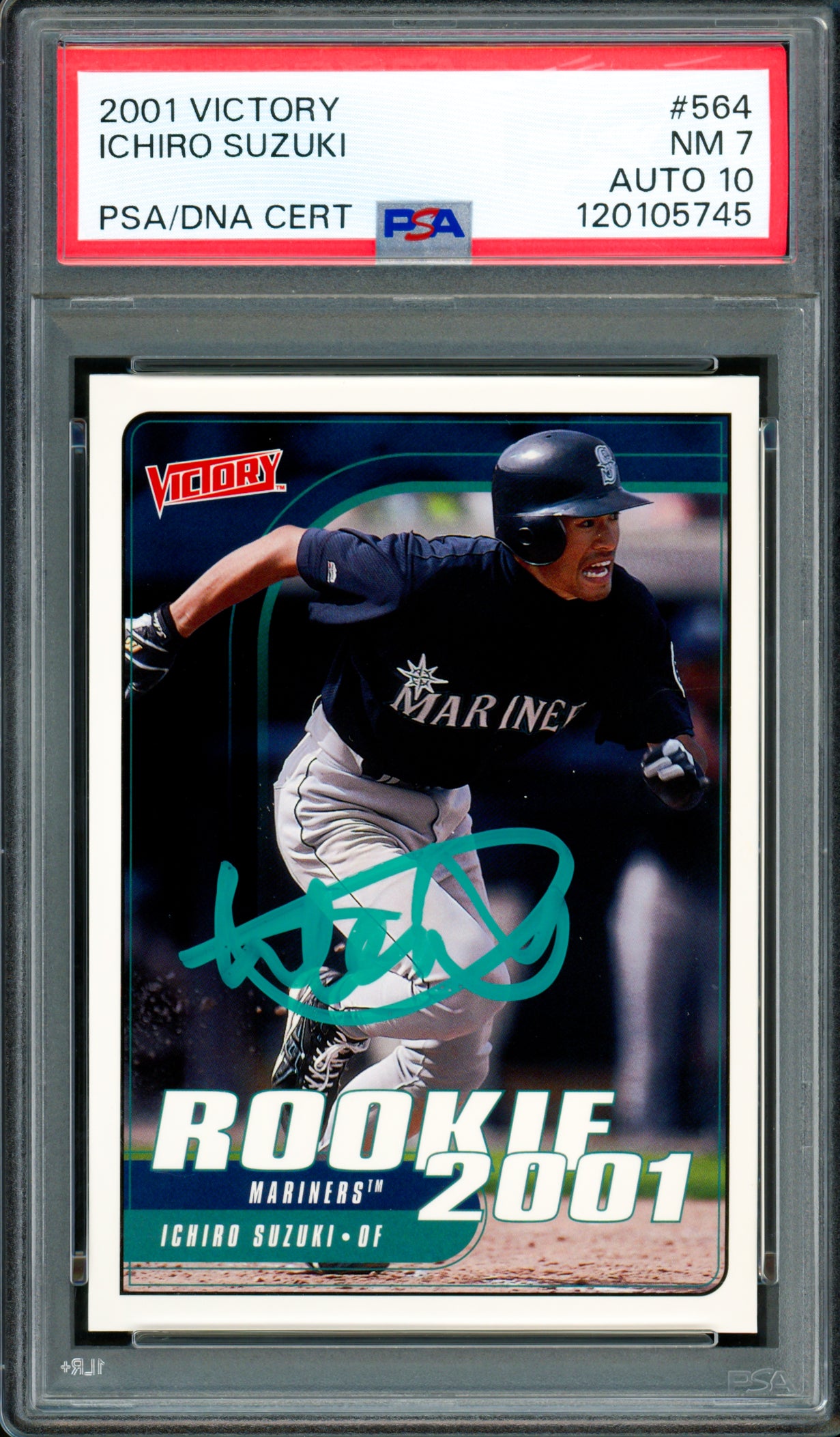 Ichiro Suzuki Autographed 2001 Upper Deck Victory Rookie Card #564 Seattle Mariners PSA 7 Auto Grade Gem Mint 10 PSA/DNA #120105745