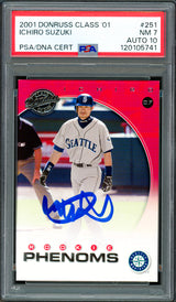 Ichiro Suzuki Autographed 2001 Donruss Class 01 Rookie Card #251 Seattle Mariners PSA 7 Auto Grade Gem Mint 10 #36/625 PSA/DNA #120105741