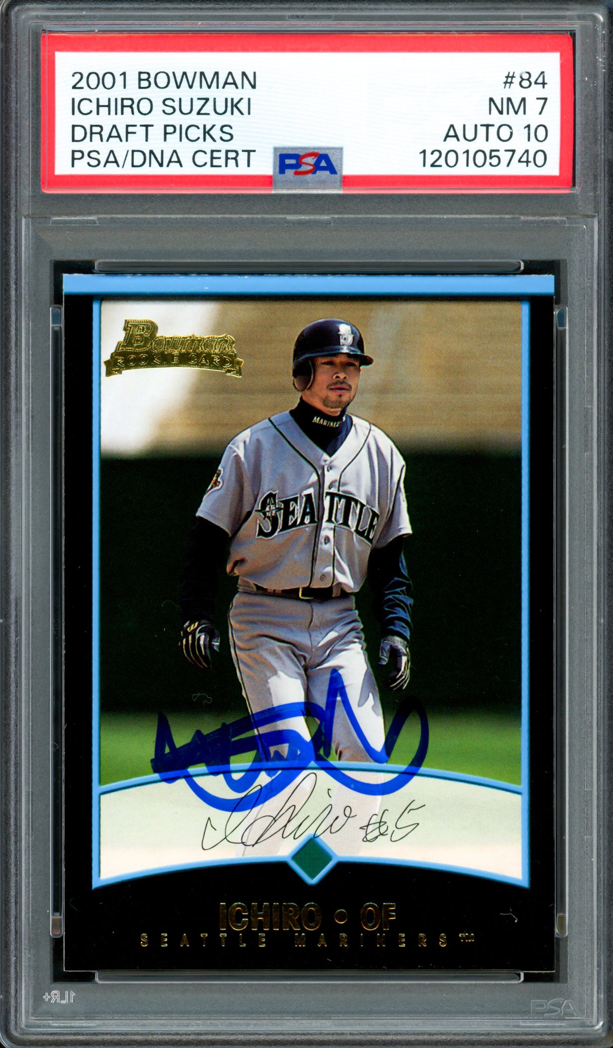 Ichiro Suzuki Autographed 2001 Bowman Draft Picks Rookie Card #84 Seattle Mariners PSA 7 Auto Grade Gem Mint 10 PSA/DNA #120105740