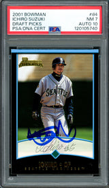 Ichiro Suzuki Autographed 2001 Bowman Draft Picks Rookie Card #84 Seattle Mariners PSA 7 Auto Grade Gem Mint 10 PSA/DNA #120105740