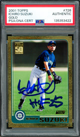 Ichiro Suzuki Autographed 2001 Topps Gold Rookie Card #726 Seattle Mariners "HOF 25" PSA/DNA #135353422