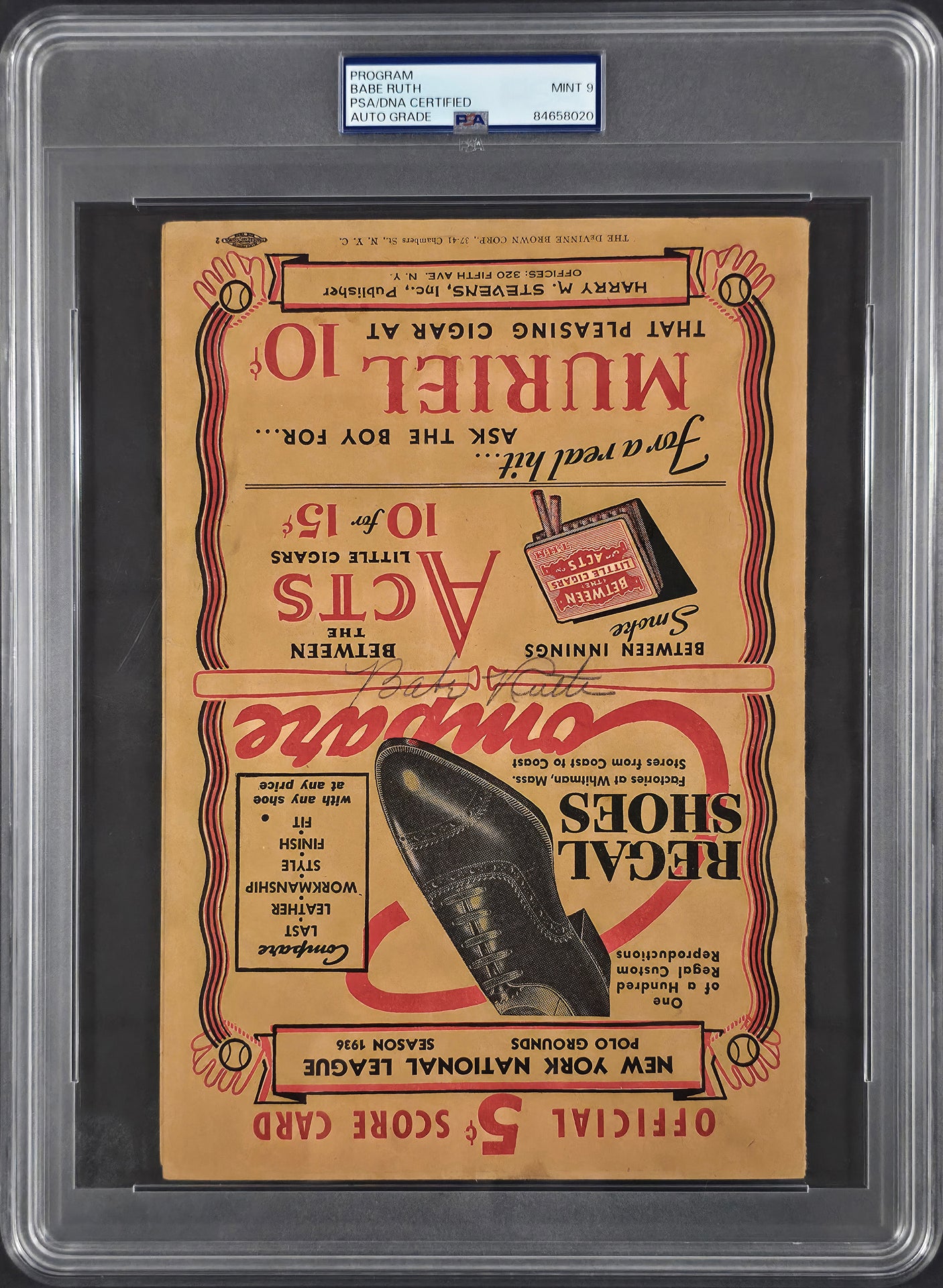 Babe Ruth Autographed 1936 Program New York Yankees Auto Grade Mint 9 PSA/DNA #84658020