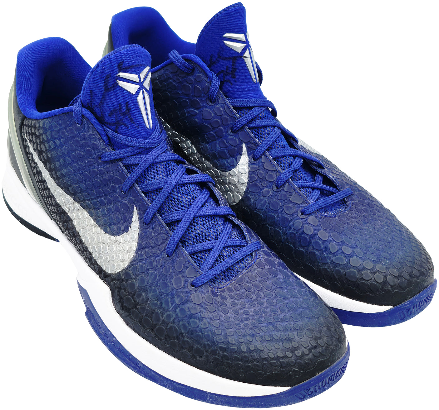 Kobe Bryant Autographed Black/Blue 2011-12 Nike Team Issued Kobe VI Shoes Los Angeles Lakers (Dual Signed) Size 14 PSA/DNA #AO05385 & AO05386