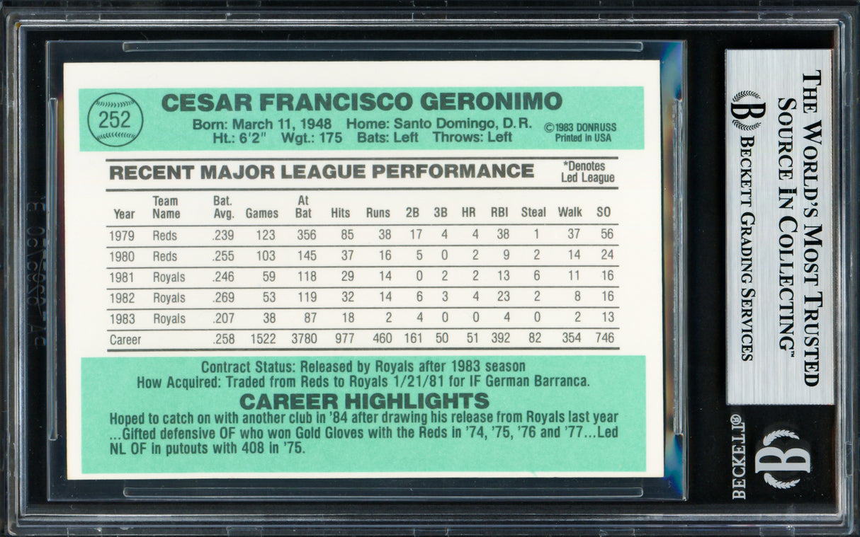 Cesar Geronimo Autographed 1984 Donruss Card #252 Kansas City Royals Beckett BAS #18628737