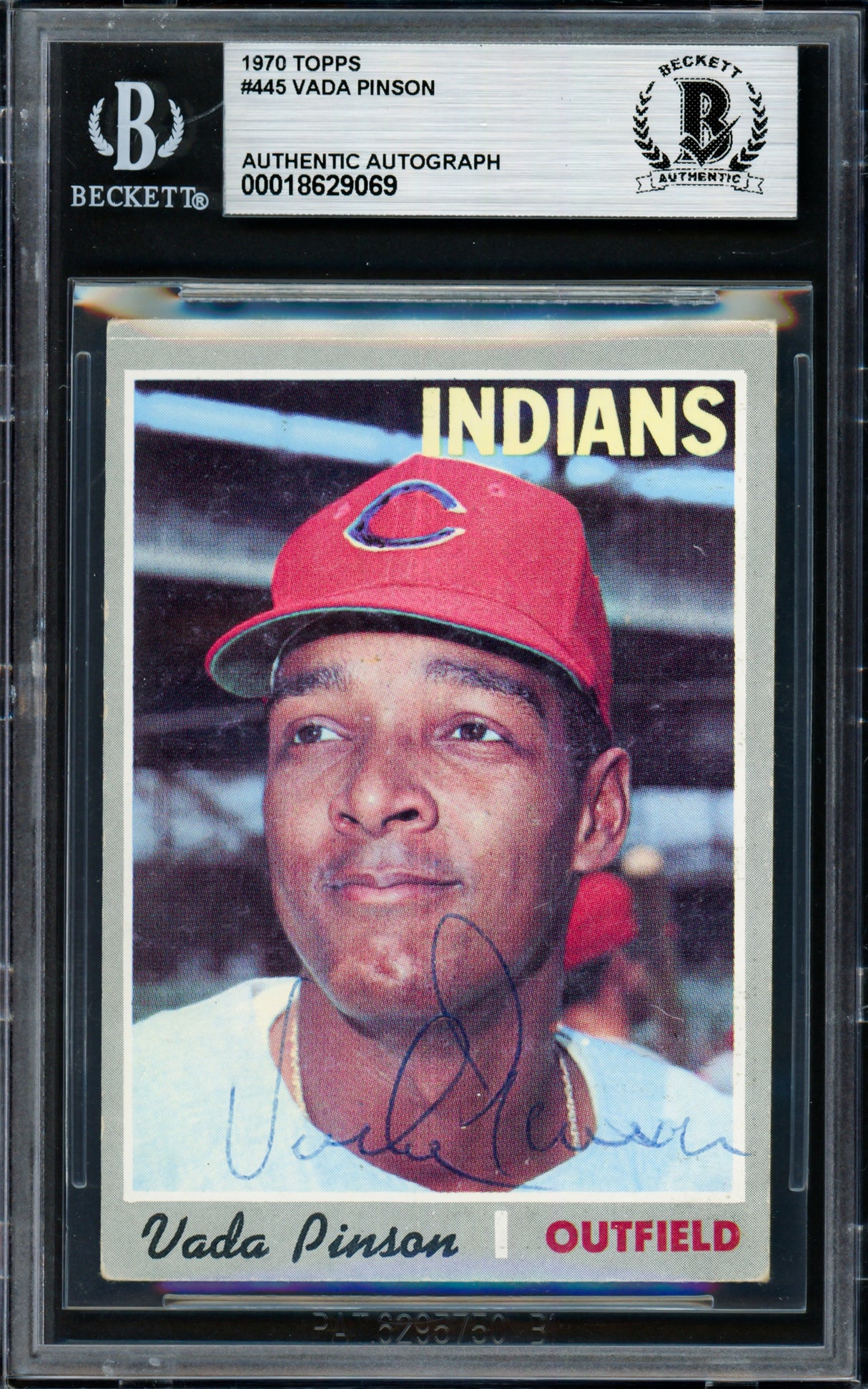 Vada Pinson Autographed 1970 Topps Card #445 Cleveland Indians Beckett BAS #18629069