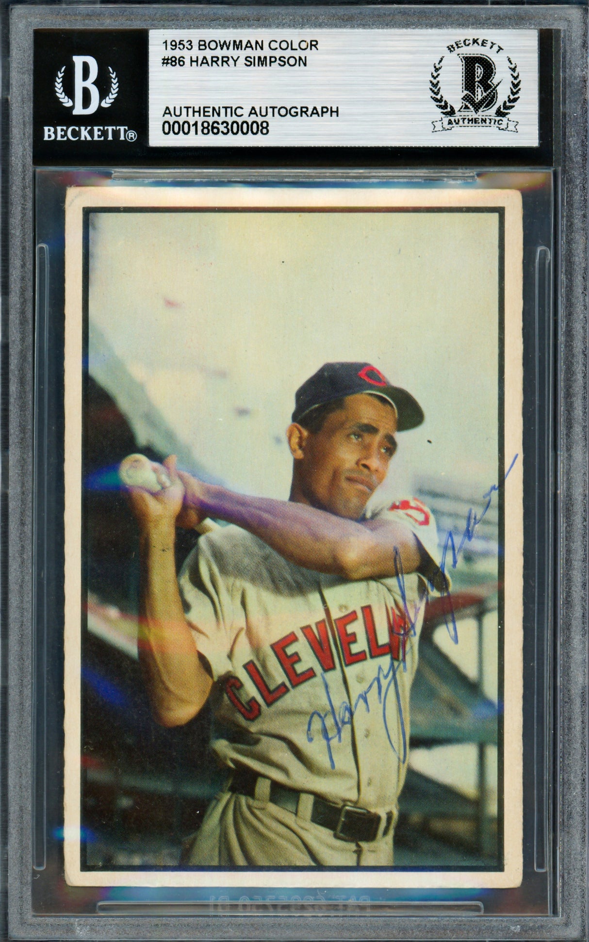 Harry Simpson Autographed 1953 Bowman Color Card #86 Cleveland Indians Beckett BAS #18630008