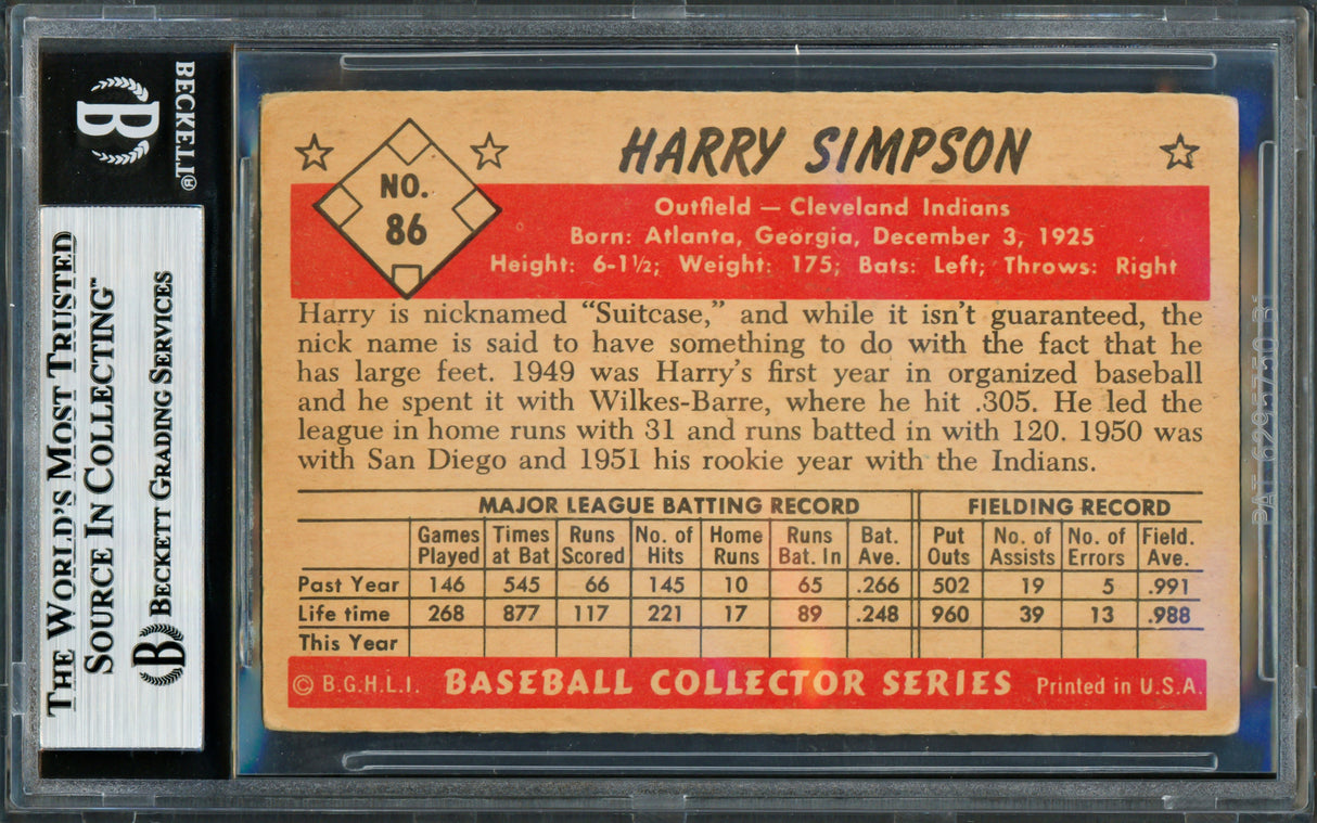 Harry Simpson Autographed 1953 Bowman Color Card #86 Cleveland Indians Beckett BAS #18630008
