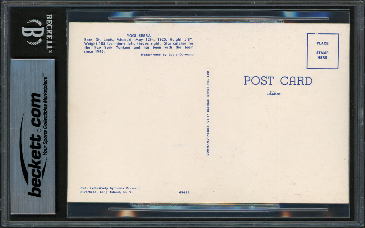 Yogi Berra Autographed 1953-55 Dormand 3.5x5.5 Postcard New York Yankees Beckett BAS #18630778