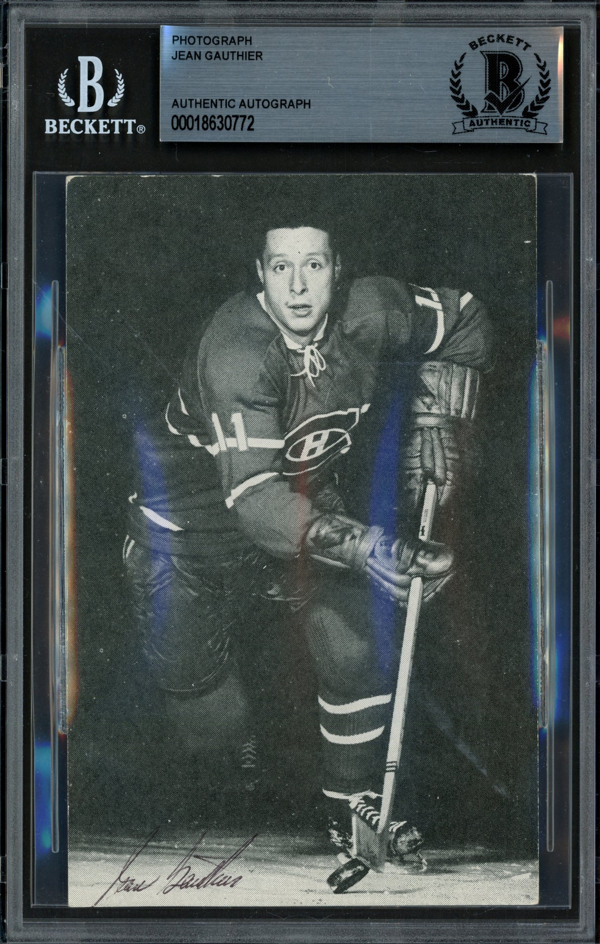 Jean Gauthier Autographed 3.5x5.5 Postcard Montreal Canadiens Beckett BAS #18630772