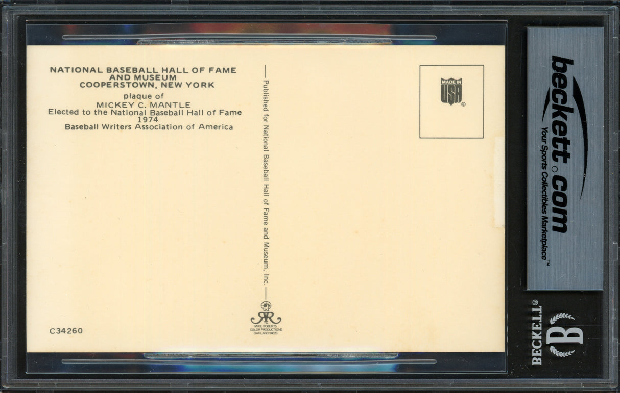 Mickey Mantle Autographed Hall of Fame Plaque Postcard New York Yankees Beckett BAS #18630862