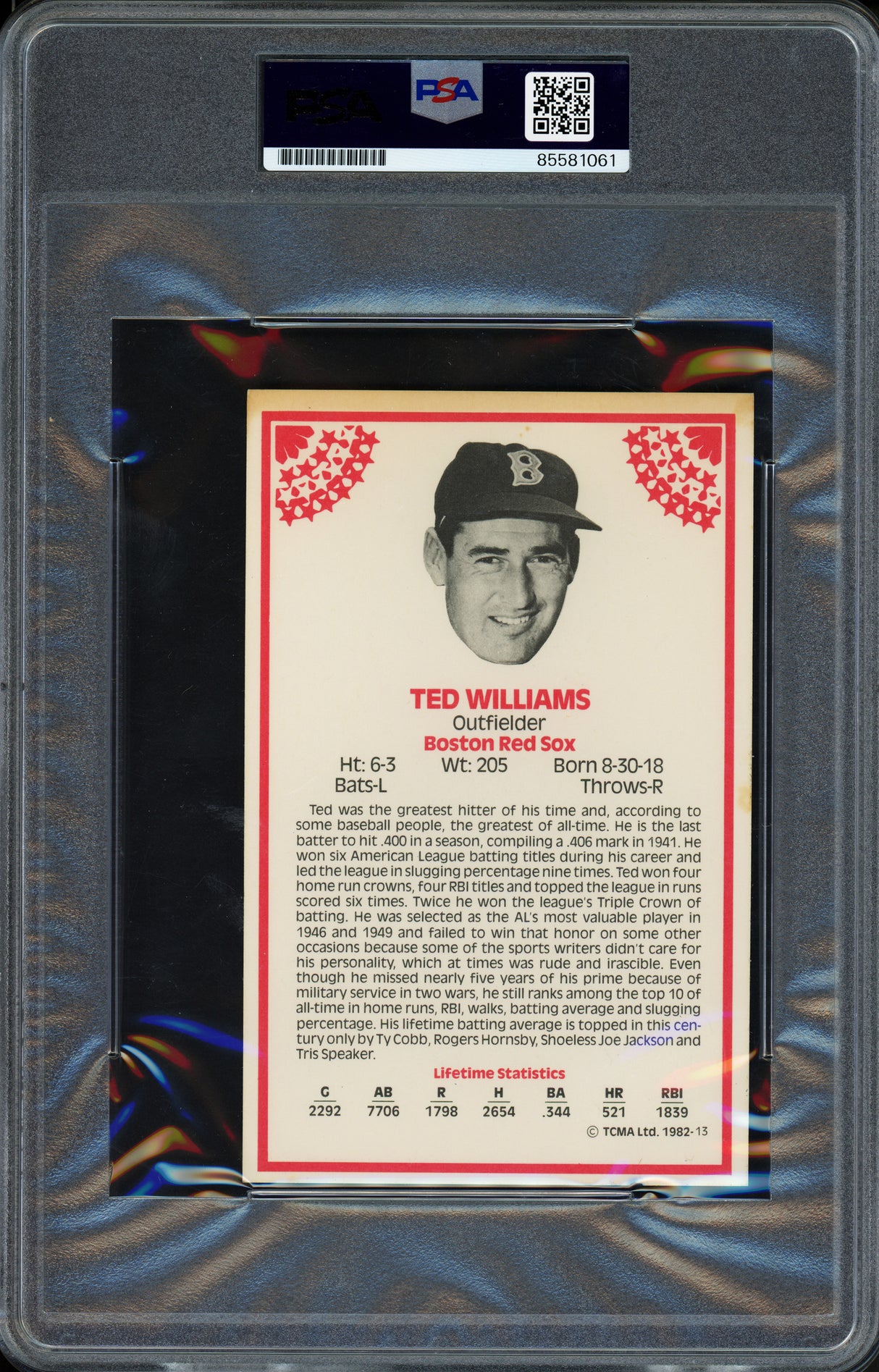 Ted Williams Autographed 1982 TCMA Card Boston Red Sox Auto Grade Mint 9 PSA/DNA #85581061