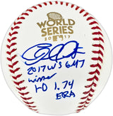 Charlie Morton Autographed Official 2017 World Series Logo Baseball Houston Astros "2017 WS GM 7 Winner 1-0 1.74 ERA" (Smudged) JSA #WIT163039