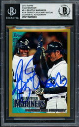 Ken Griffey Jr. & Ichiro Suzuki Autographed 2010 Topps Gold Card #515 Seattle Mariners Beckett BAS #19209393