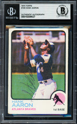 Hank Aaron Autographed 1973 Topps Card #100 Atlanta Braves Beckett BAS #19209427