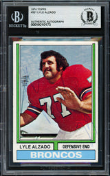 Lyle Alzado Autographed 1974 Topps Card #321 Denver Broncos Beckett BAS #19210173