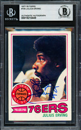 Julius Dr. J Erving Autographed 1977-78 Topps Card #100 Philadelphia 76ers Beckett BAS #19210449