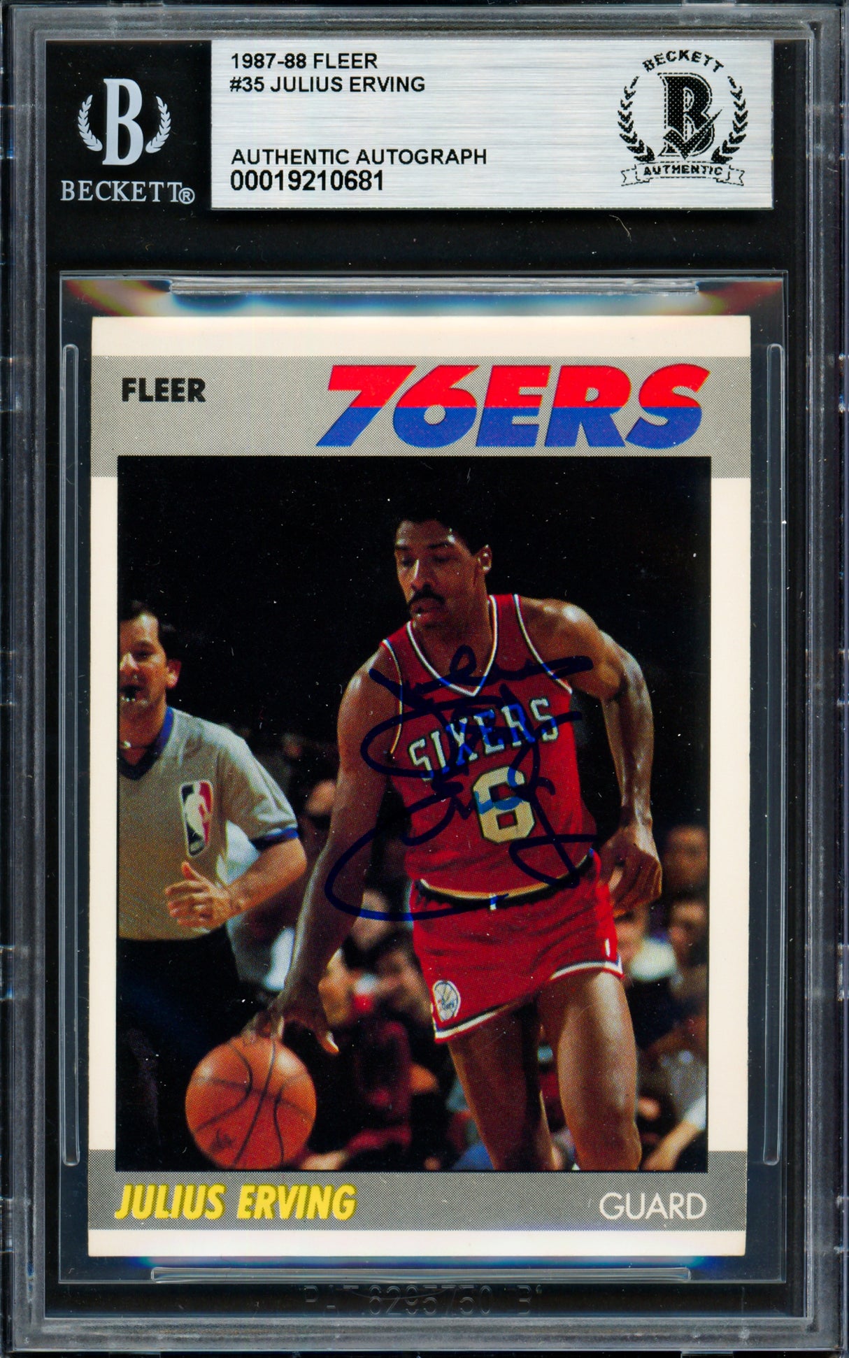 Julius Dr. J Erving Autographed 1987-88 Fleer Card #35 Philadelphia 76ers Beckett BAS #19210681