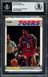 Julius Dr. J Erving Autographed 1987-88 Fleer Card #35 Philadelphia 76ers Beckett BAS #19210681