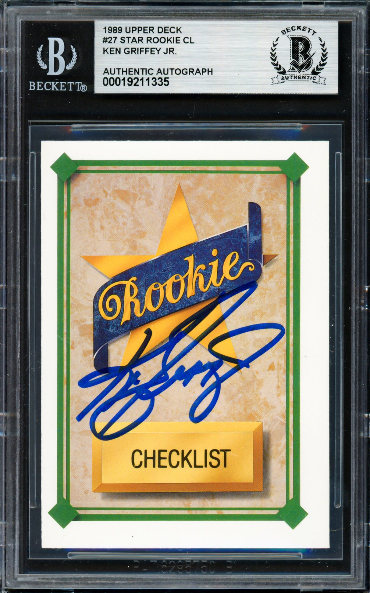Ken Griffey Jr. Autographed 1989 Upper Deck Rookie Card #27 Seattle Mariners Beckett BAS #19211335