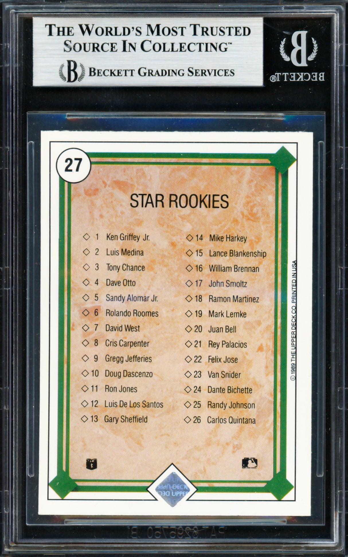 Ken Griffey Jr. Autographed 1989 Upper Deck Rookie Card #27 Seattle Mariners Beckett BAS #19211331