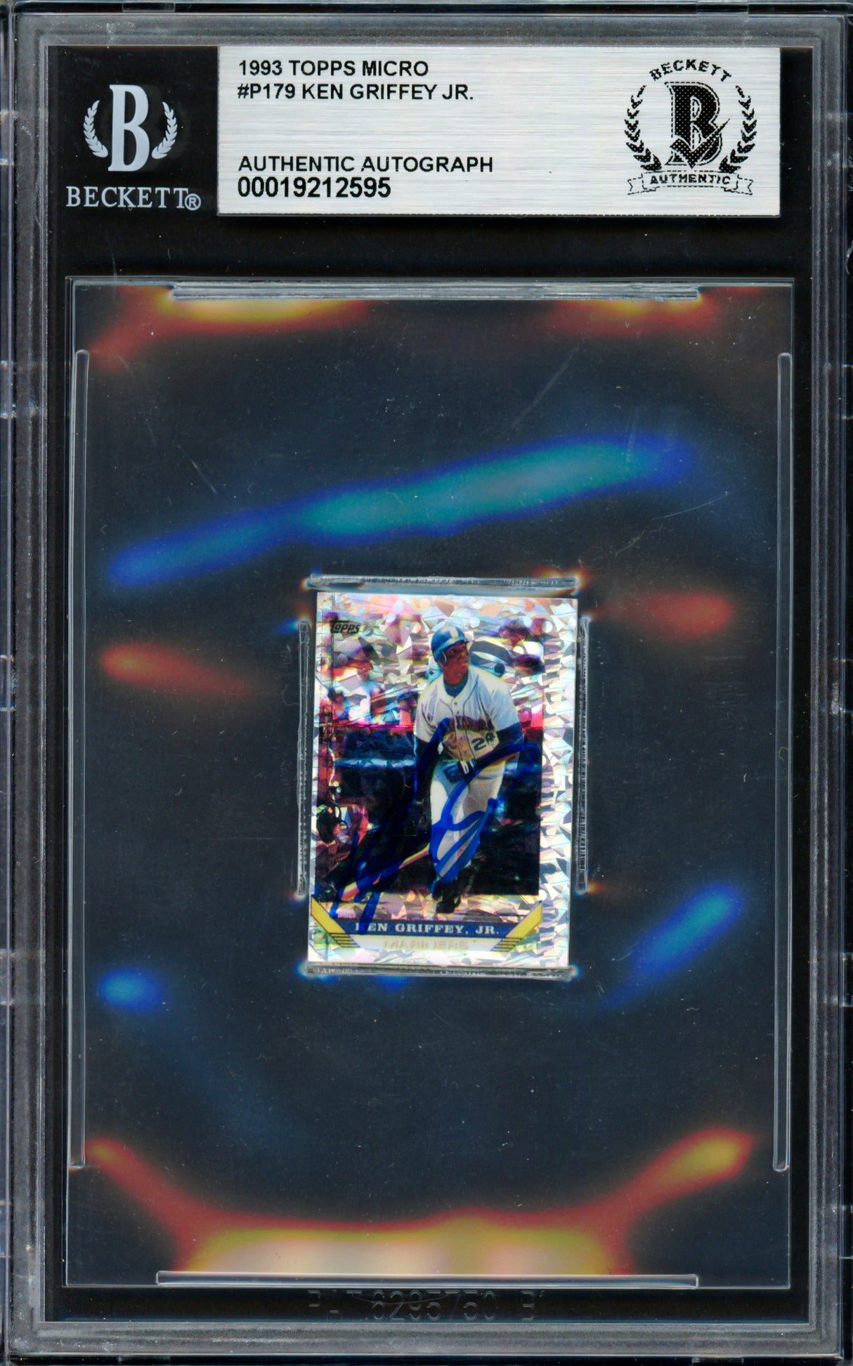 Ken Griffey Jr. Autographed 1993 Topps Micro Prism Card #179 Seattle Mariners Beckett BAS #19212595