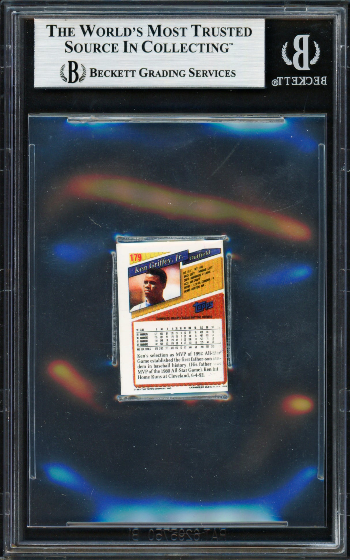 Ken Griffey Jr. Autographed 1993 Topps Micro Prism Card #179 Seattle Mariners Beckett BAS #19212595