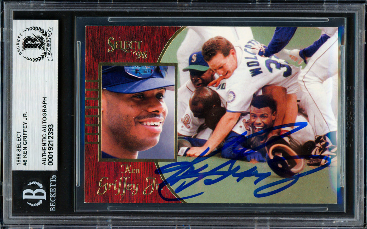 Ken Griffey Jr. Autographed 1996 Select Card #6 Seattle Mariners Dogpile Beckett BAS #19212393