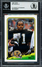 Sam Mills Autographed 1988 Topps Rookie Card #65 New Orleans Saints Beckett BAS #19428871