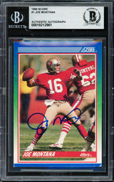 Joe Montana Autographed 1990 Score Card #1 San Francisco 49ers Beckett BAS #19212961