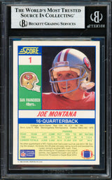 Joe Montana Autographed 1990 Score Card #1 San Francisco 49ers Beckett BAS #19212961