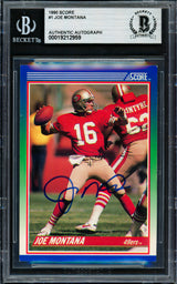 Joe Montana Autographed 1990 Score Card #1 San Francisco 49ers Beckett BAS #19212959