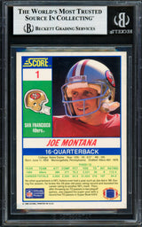 Joe Montana Autographed 1990 Score Card #1 San Francisco 49ers Beckett BAS #19212959