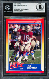 Joe Montana Autographed 1990 Score Card #582 San Francisco 49ers Beckett BAS #19212967