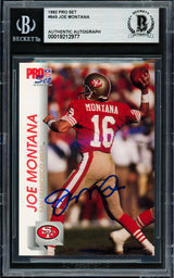 Joe Montana Autographed 1992 Pro Set Card #649 San Francisco 49ers Beckett BAS #19212977