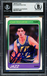 John Stockton Autographed 1988-89 Fleer Rookie Card #115 Utah Jazz Beckett BAS #19213097