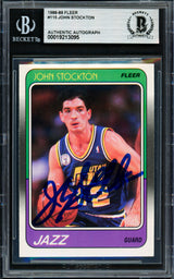 John Stockton Autographed 1988-89 Fleer Rookie Card #115 Utah Jazz Beckett BAS #19213095