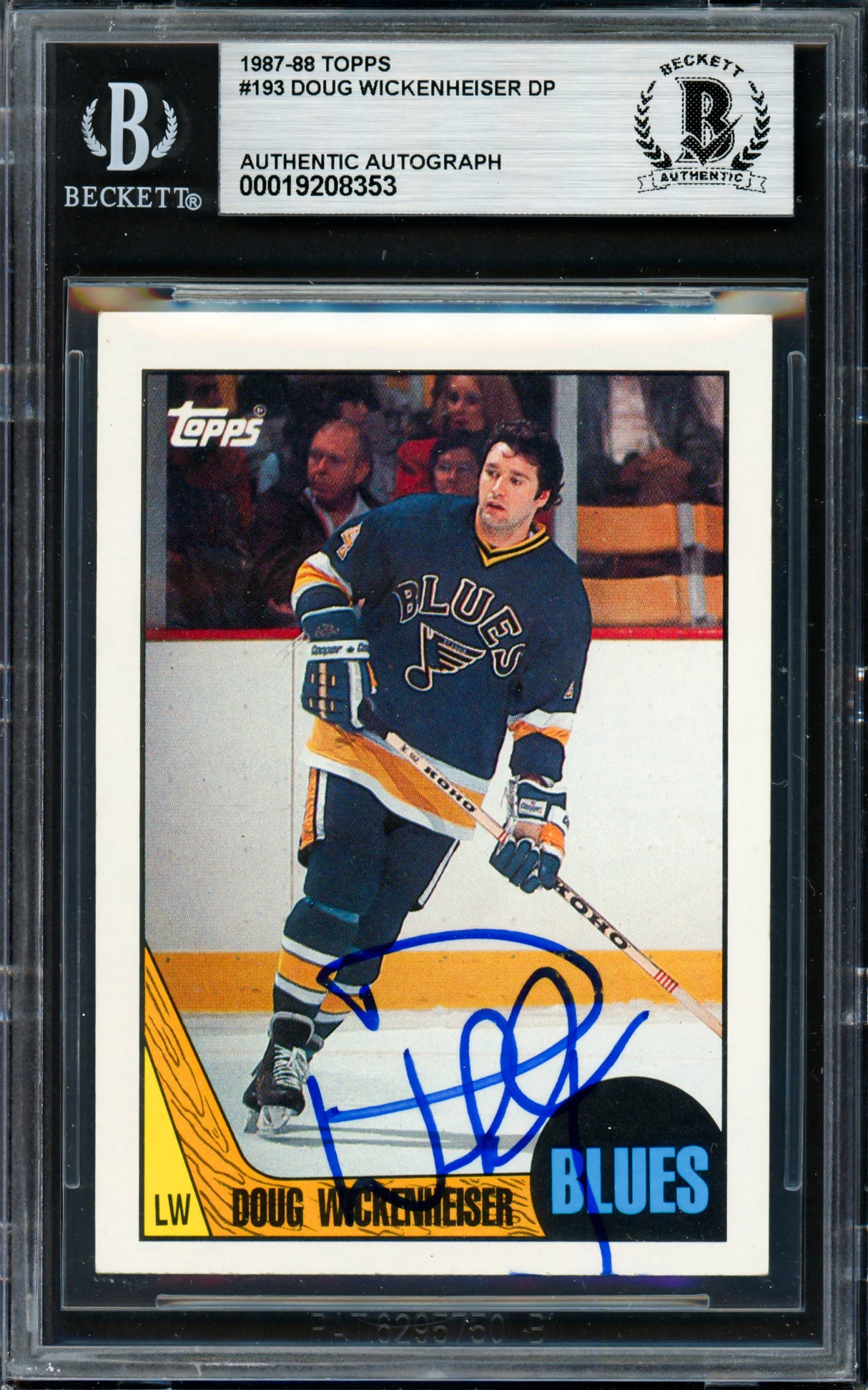 Doug Wickenheiser Autographed 1987-88 Topps Card #193 St. Louis Blues Beckett BAS #19208353
