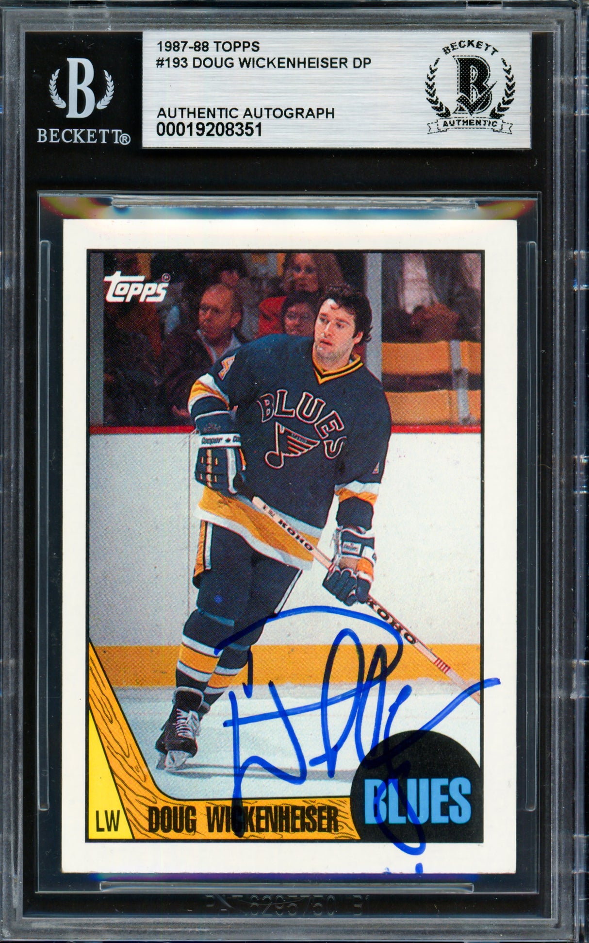 Doug Wickenheiser Autographed 1987-88 Topps Card #193 St. Louis Blues Beckett BAS #19208351
