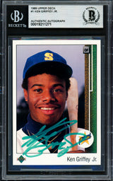 Ken Griffey Jr. Autographed 1989 Upper Deck Rookie Card #1 Seattle Mariners Beckett BAS #19211271