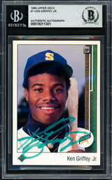 Ken Griffey Jr. Autographed 1989 Upper Deck Rookie Card #1 Seattle Mariners Beckett BAS #19211301