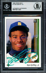 Ken Griffey Jr. Autographed 1989 Upper Deck Rookie Card #1 Seattle Mariners Beckett BAS #19211207